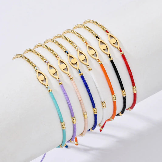 Casual Simple Style Eye 304 Stainless Steel Glass Rope Wholesale Drawstring Bracelets