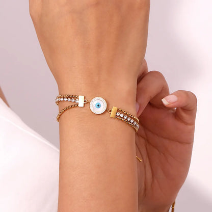 Casual Simple Style Eye Stainless Steel Plating Inlay Rhinestones Zircon 18k Gold Plated Bracelets