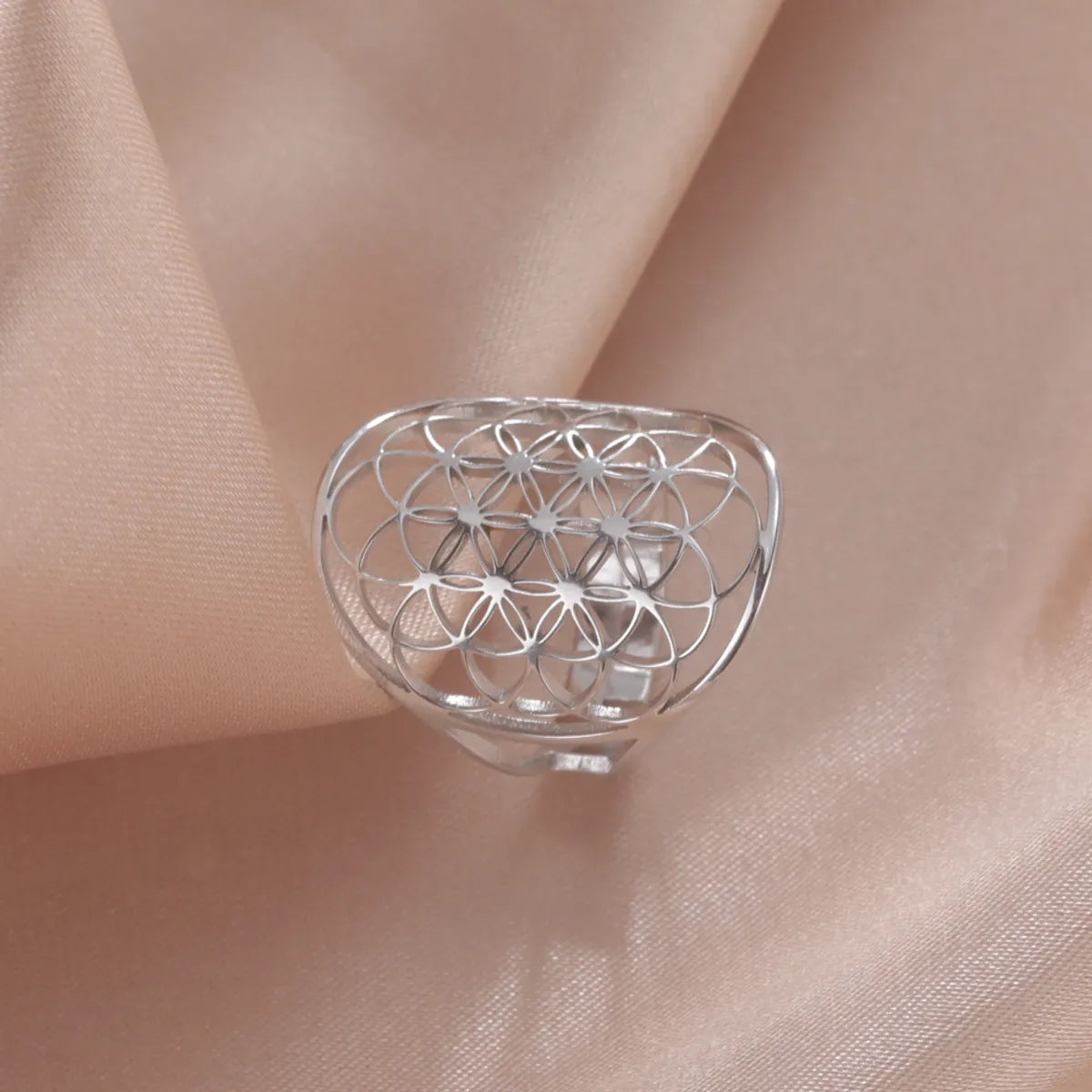 Casual Simple Style Flower Stainless Steel Plating Hollow Out Open Ring