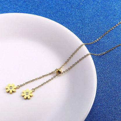 Casual Simple Style Flower Titanium Steel Plating Pendant Necklace