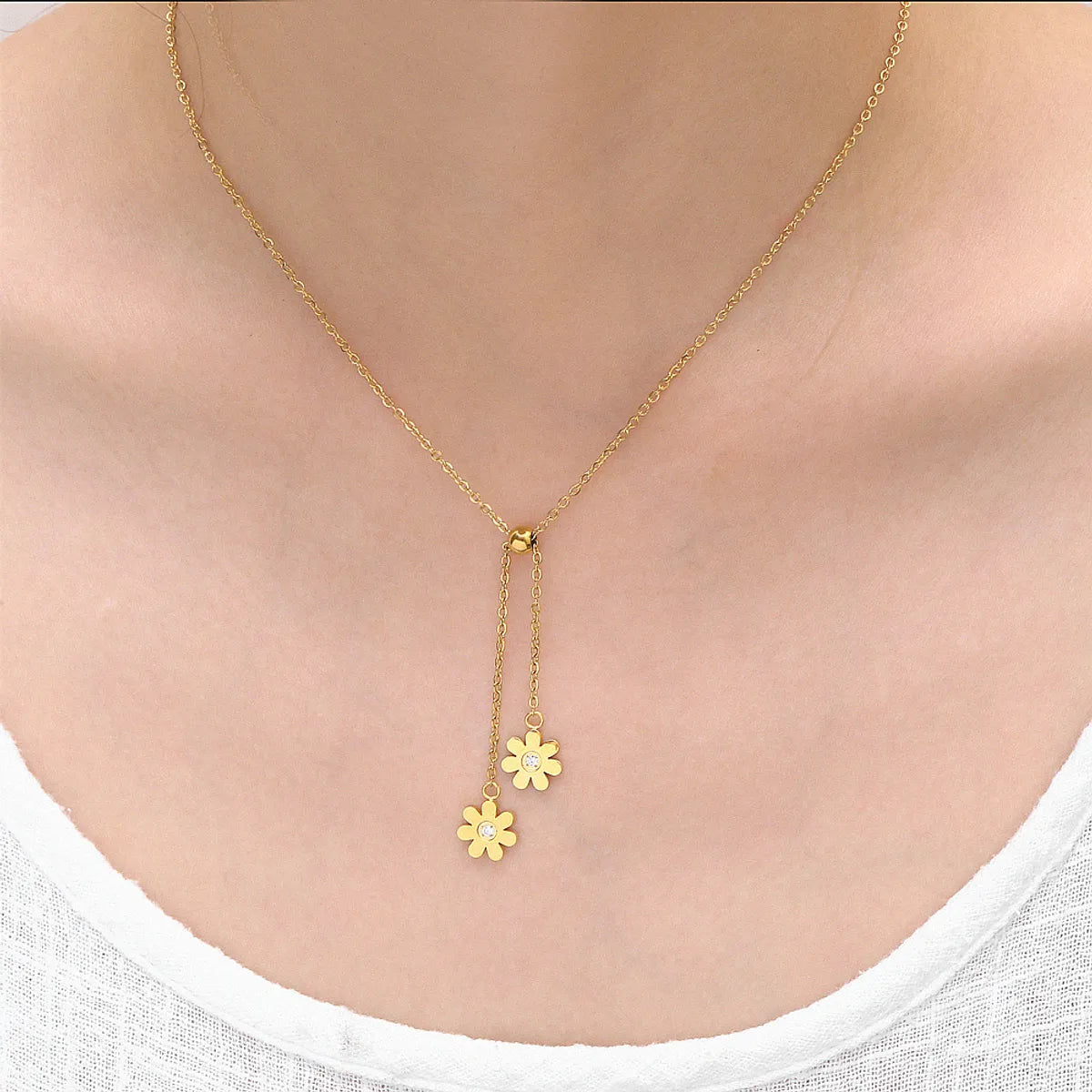 Casual Simple Style Flower Titanium Steel Plating Pendant Necklace