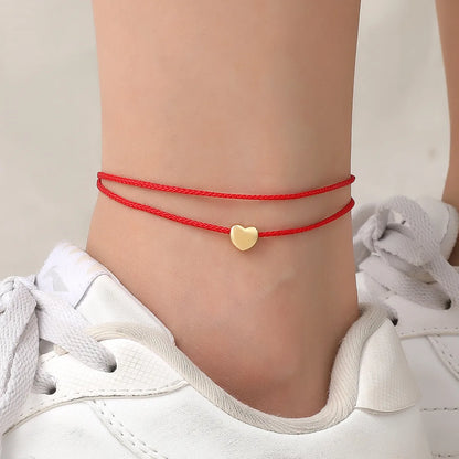 Casual Simple Style Four Leaf Clover Heart Shape Alloy Rope Copper Braid Unisex Bracelets Anklet