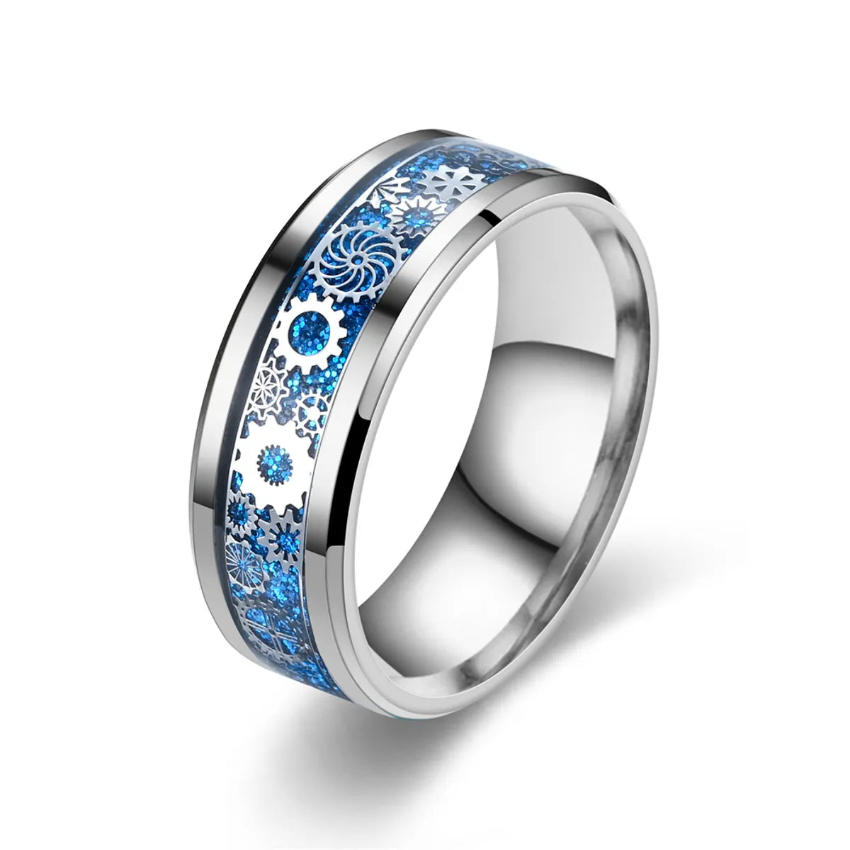 Casual Simple Style Gear Titanium Steel Enamel Couple Rings