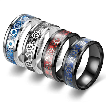 Casual Simple Style Gear Titanium Steel Enamel Couple Rings