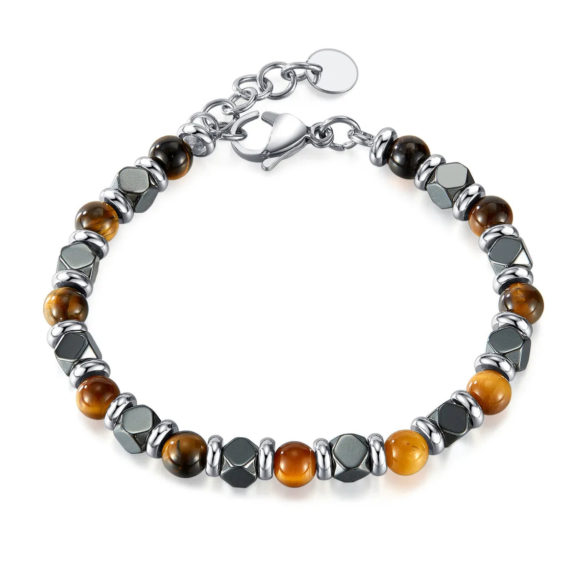 Casual Simple Style Geometric 304 Stainless Steel Tiger Eye Hematite Beaded Men'S Bracelets