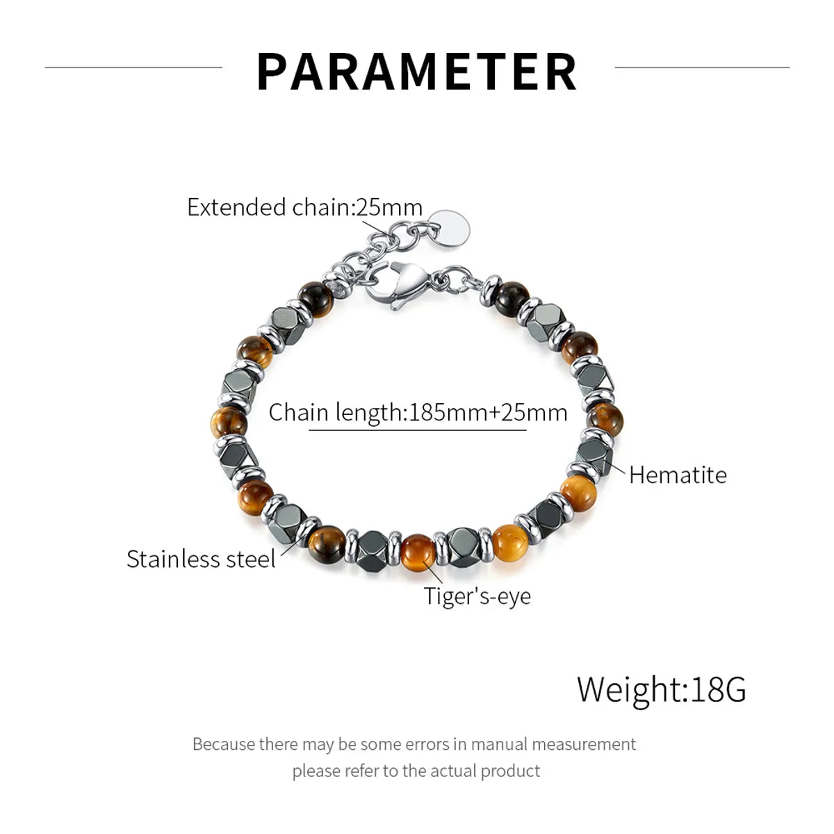 Casual Simple Style Geometric 304 Stainless Steel Tiger Eye Hematite Beaded Men'S Bracelets