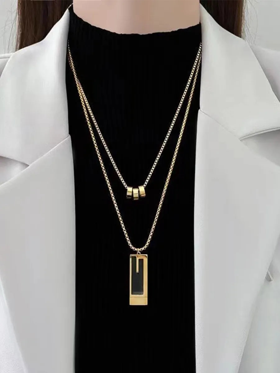 Casual Simple Style Geometric Alloy White Gold Plated Unisex Double Layer Necklaces