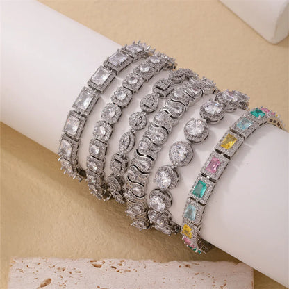 Casual Simple Style Geometric Copper Irregular Zircon Silver Plated Bracelets