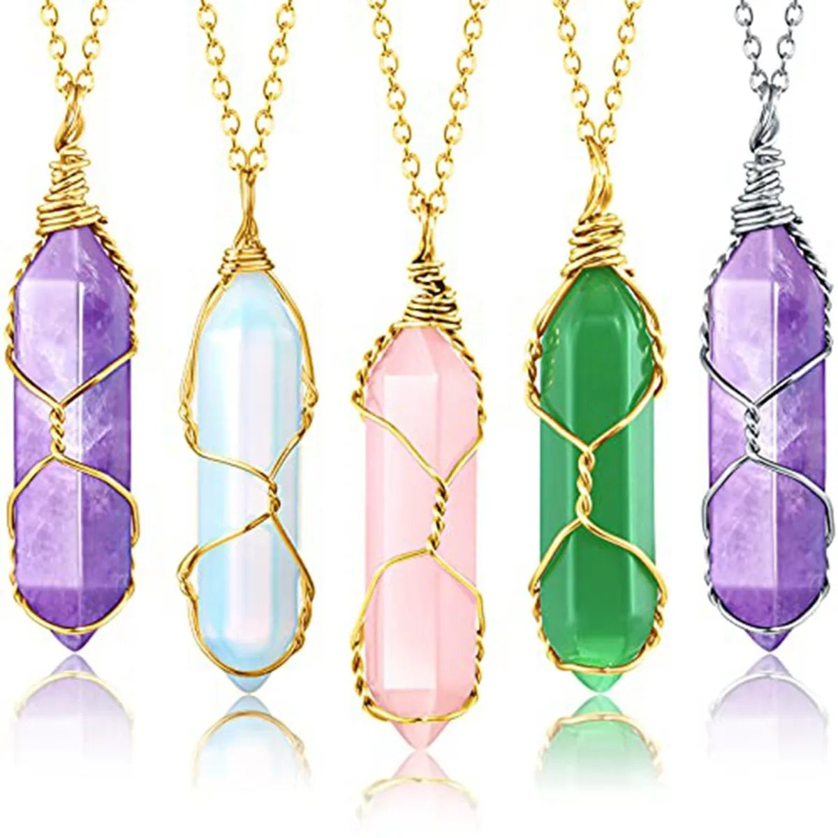 Casual Simple Style Geometric Natural Stone Crystal Iron Wholesale Pendant Necklace