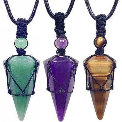 Casual Simple Style Geometric Natural Stone Crystal Wax Rope Wholesale Pendant Necklace