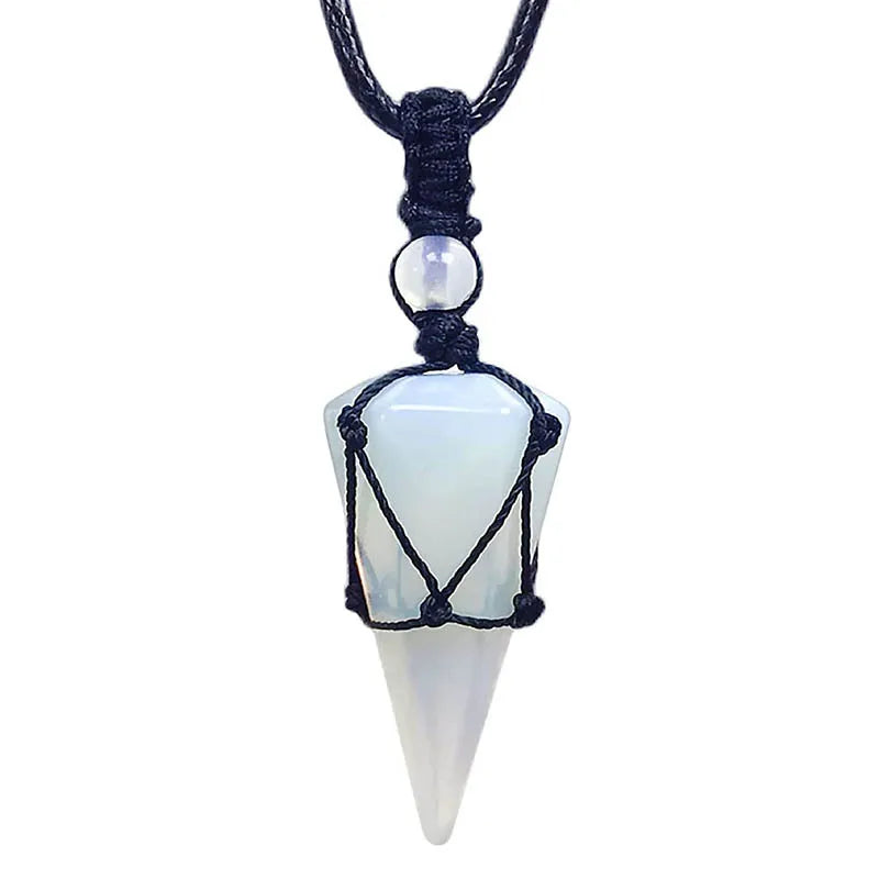 Casual Simple Style Geometric Natural Stone Crystal Wax Rope Wholesale Pendant Necklace