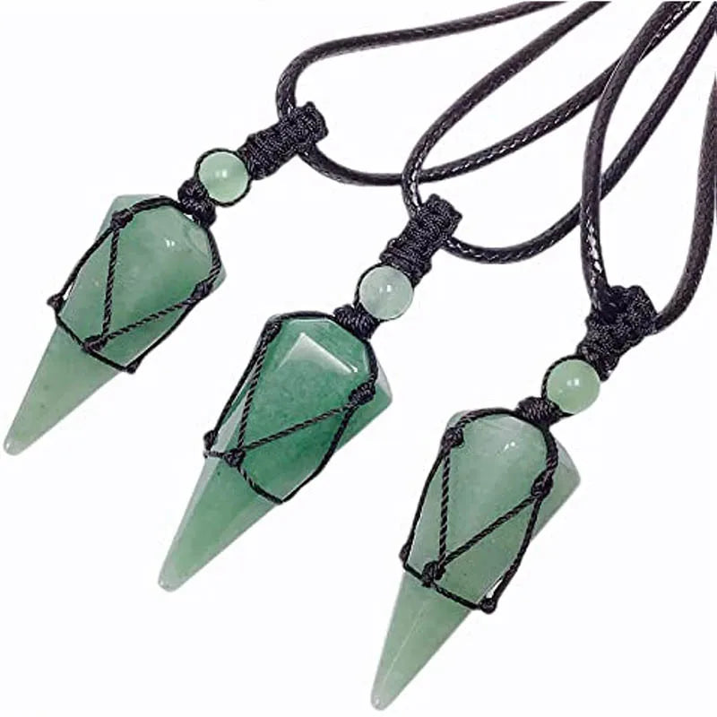 Casual Simple Style Geometric Natural Stone Crystal Wax Rope Wholesale Pendant Necklace