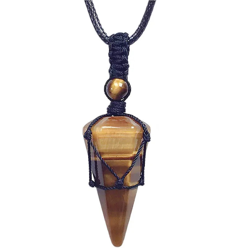 Casual Simple Style Geometric Natural Stone Crystal Wax Rope Wholesale Pendant Necklace