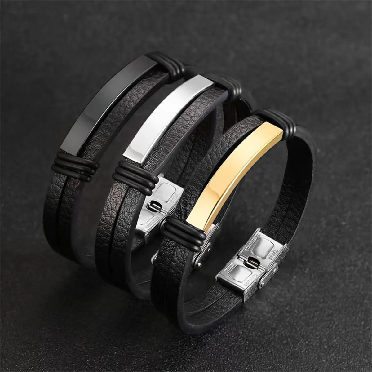 Casual Simple Style Geometric Pu Leather Plating Men'S Wristband