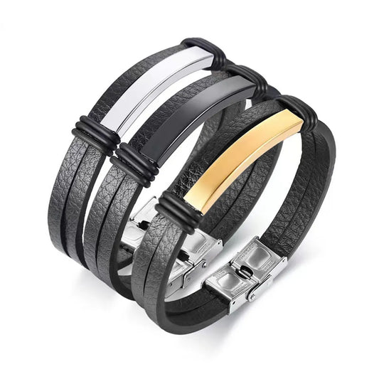 Casual Simple Style Geometric Pu Leather Plating Men'S Wristband