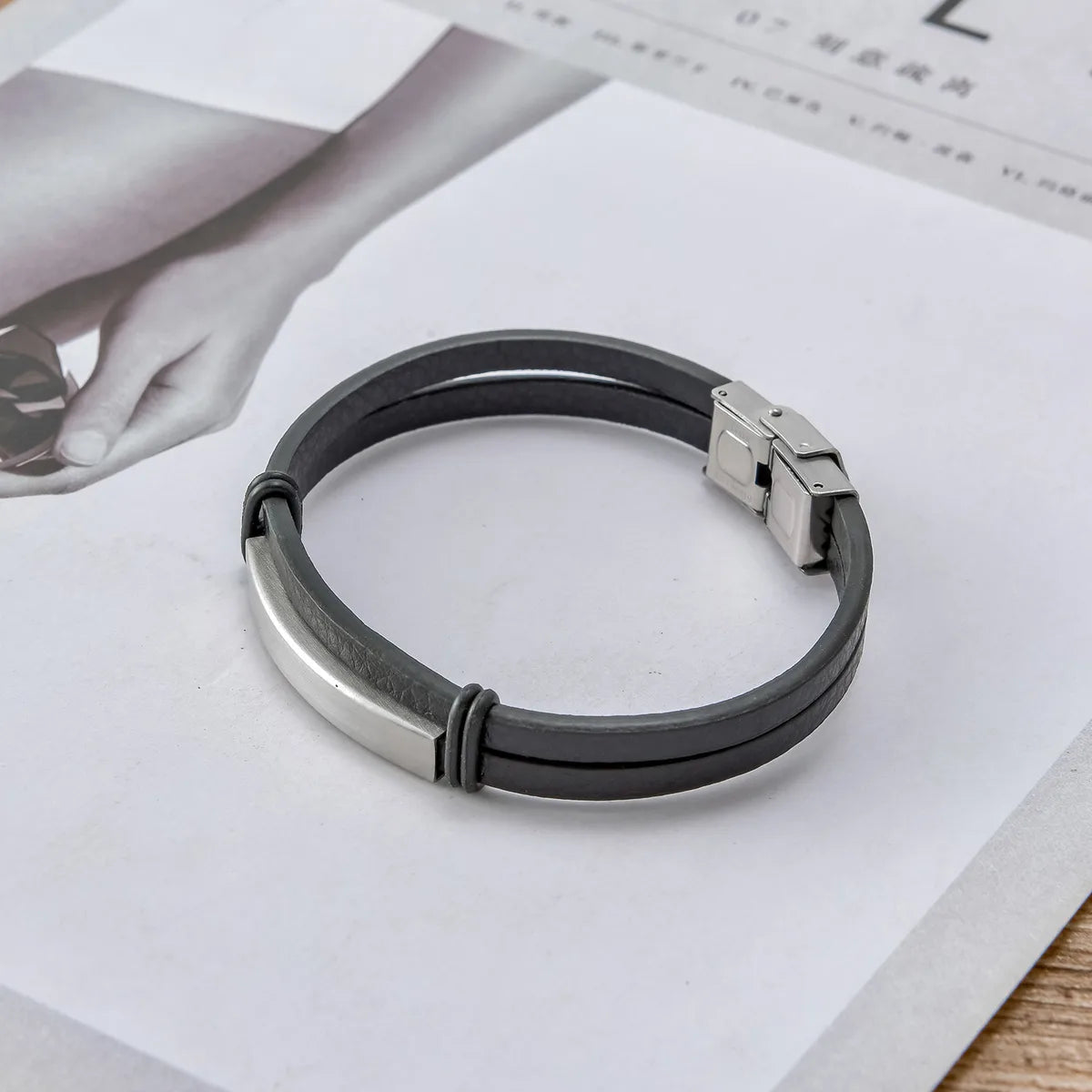 Casual Simple Style Geometric Pu Leather Plating Men'S Wristband