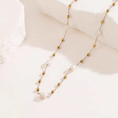 Casual Simple Style Geometric Stainless Steel Imitation Pearl Plating Necklace