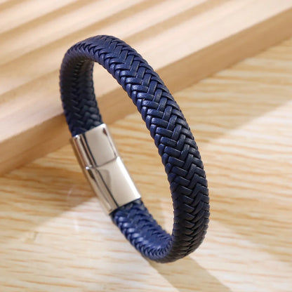 Casual Simple Style Geometric Stainless Steel Leather Braid Men'S Bangle