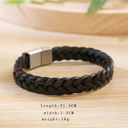 Casual Simple Style Geometric Stainless Steel Pu Leather Braid Unisex Bracelets