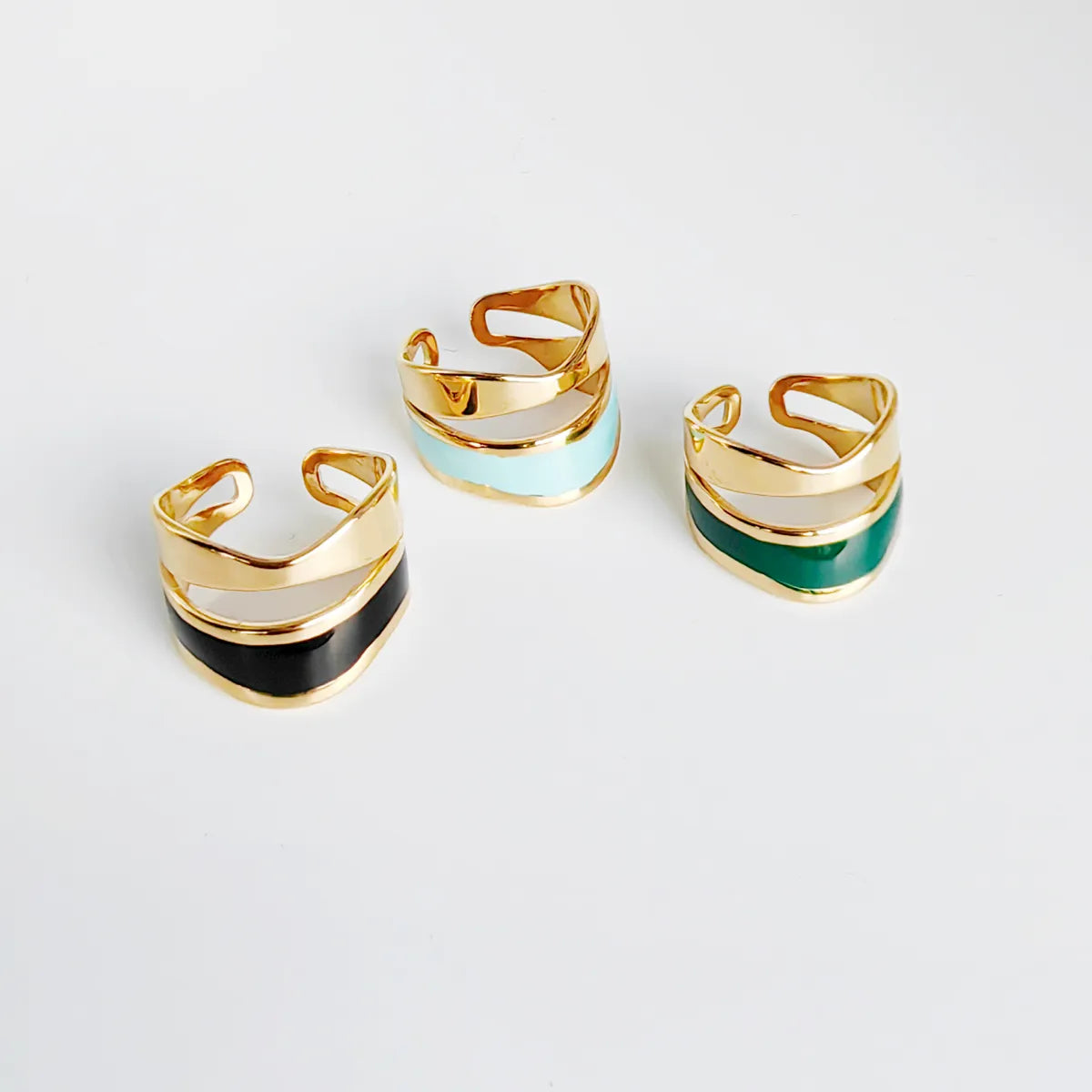 Casual Simple Style Geometric Stainless Steel Titanium Steel Enamel Plating 14k Gold Plated Open Rings