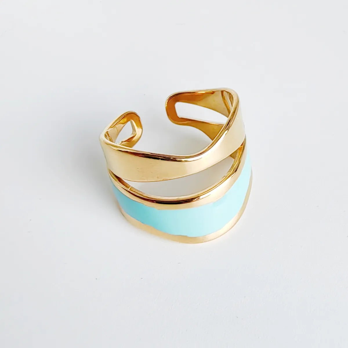 Casual Simple Style Geometric Stainless Steel Titanium Steel Enamel Plating 14k Gold Plated Open Rings