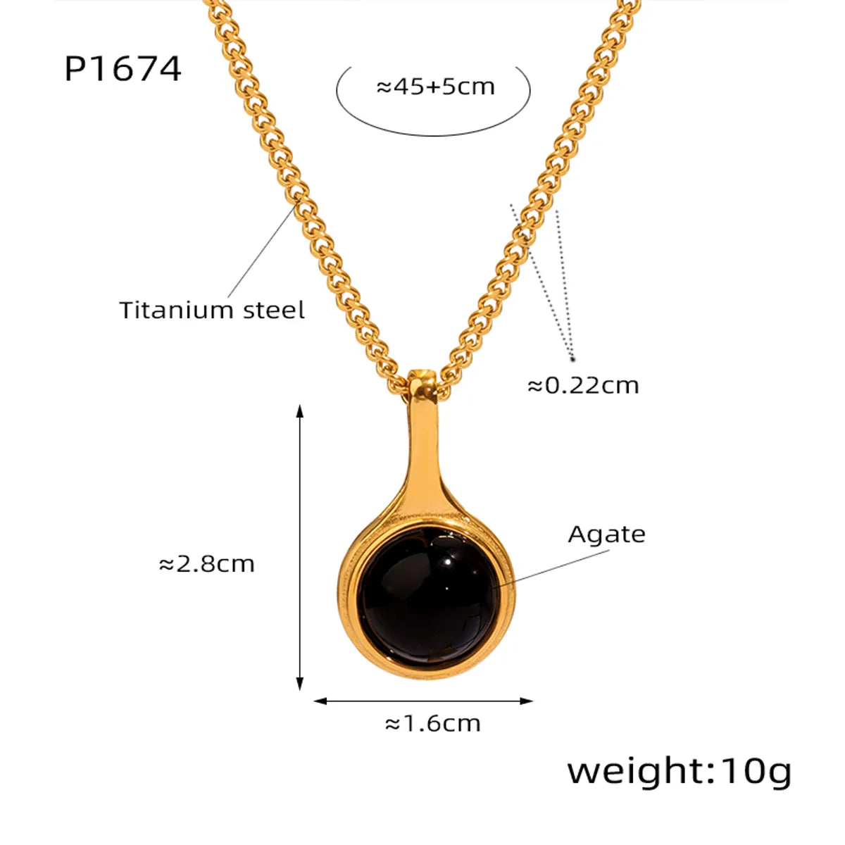 Casual Simple Style Geometric Titanium Steel Plating Agate 18k Gold Plated Pendant Necklace