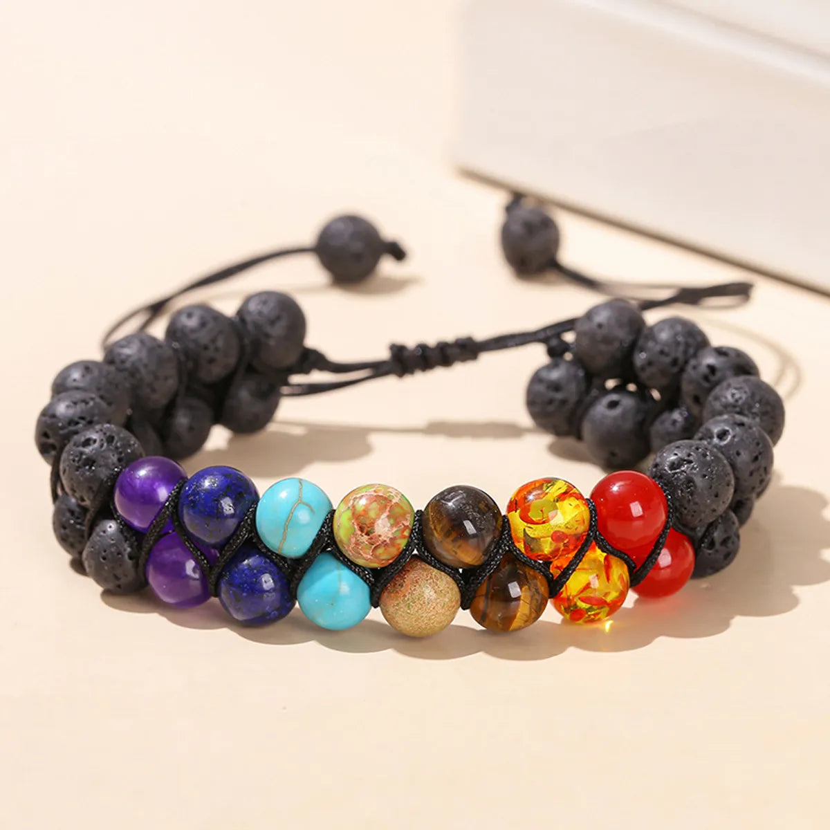 Casual Simple Style Geometric Volcanic Rock Tiger Eye Braid Bracelets