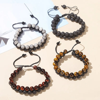 Casual Simple Style Geometric Volcanic Rock Tiger Eye Braid Bracelets