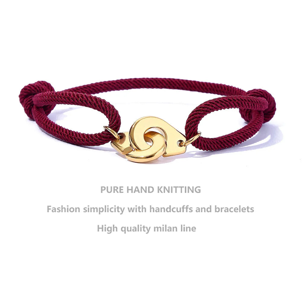 Casual Simple Style Handcuffs Rope Titanium Steel Stoving Varnish Couple Bracelets