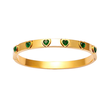 Casual Simple Style Heart Shape 304 Stainless Steel Zircon Bangle In Bulk