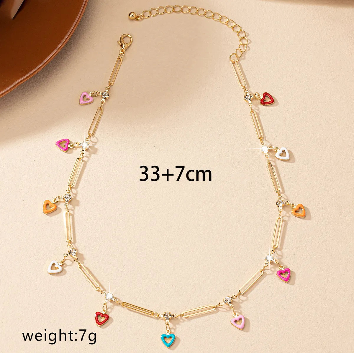 Casual Simple Style Heart Shape Alloy Enamel Plating Inlay Rhinestones Women'S Necklace