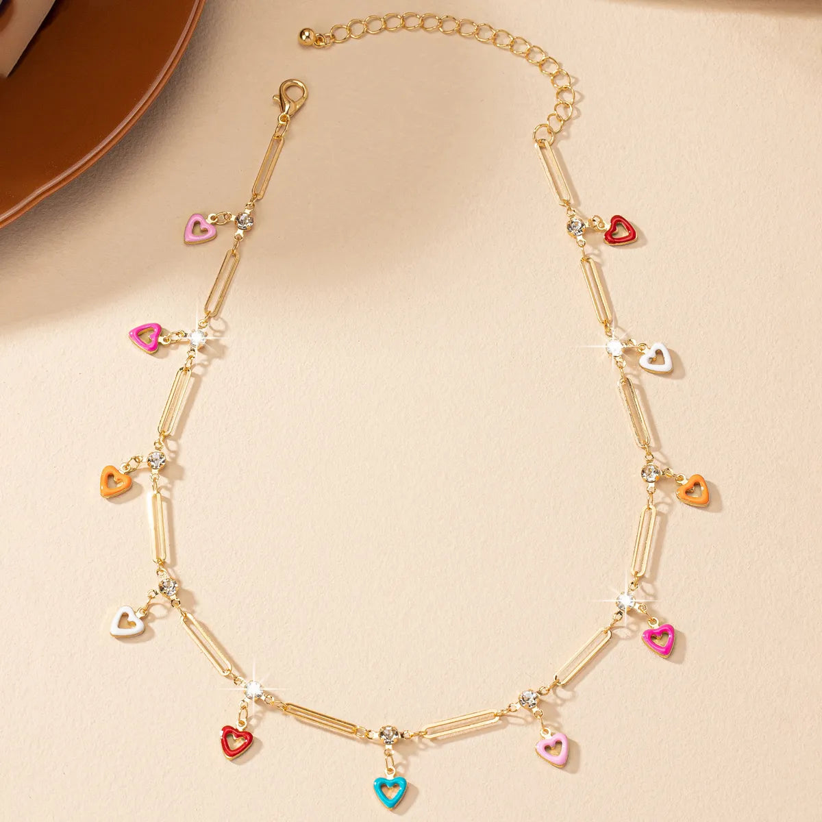 Casual Simple Style Heart Shape Alloy Enamel Plating Inlay Rhinestones Women'S Necklace