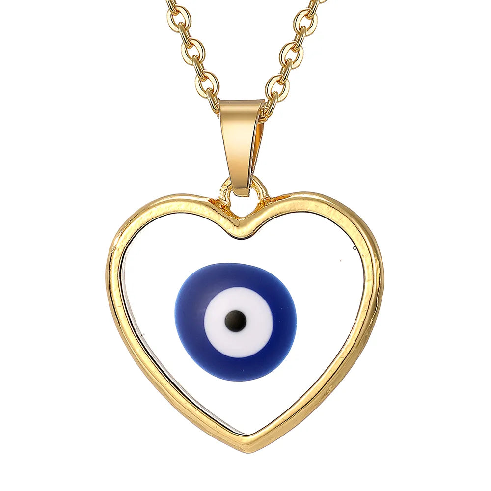 Casual Simple Style Heart Shape Eye Alloy Resin Women'S Pendant Necklace