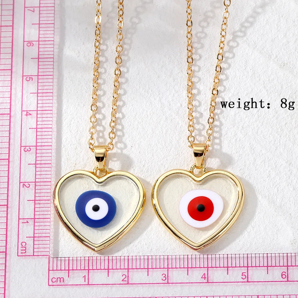 Casual Simple Style Heart Shape Eye Alloy Resin Women'S Pendant Necklace