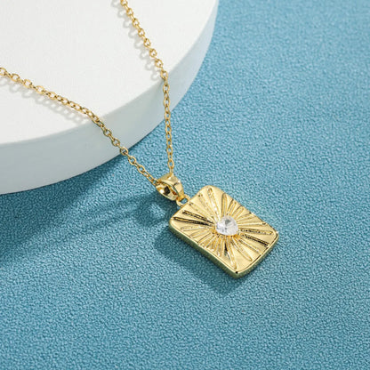 Casual Simple Style Heart Shape Rectangle Stainless Steel Plating Inlay Zircon 18k Gold Plated Pendant Necklace