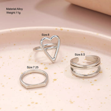 Casual Simple Style Heart Shape Solid Color Alloy Hollow Out Women'S Rings