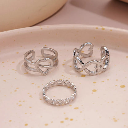 Casual Simple Style Heart Shape Solid Color Alloy Hollow Out Women'S Rings