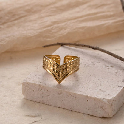 Casual Simple Style Heart Shape Solid Color Stainless Steel Plating Hollow Out 18k Gold Plated Open Ring