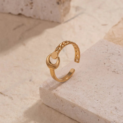 Casual Simple Style Heart Shape Solid Color Stainless Steel Plating Hollow Out 18k Gold Plated Open Ring