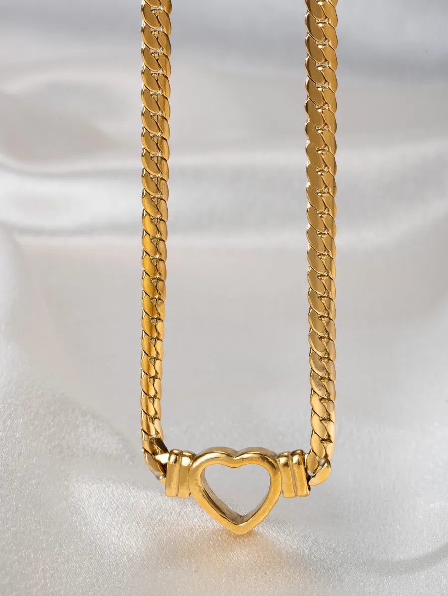 Casual Simple Style Heart Shape Stainless Steel 18k Gold Plated Pendant Necklace