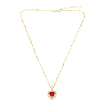 Casual Simple Style Heart Shape Stainless Steel Copper Plating Inlay Pearl Zircon 18k Gold Plated Pendant Necklace Long Necklace