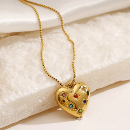 Casual Simple Style Heart Shape Stainless Steel Plating Inlay Zircon 18k Gold Plated Pendant Necklace Long Necklace