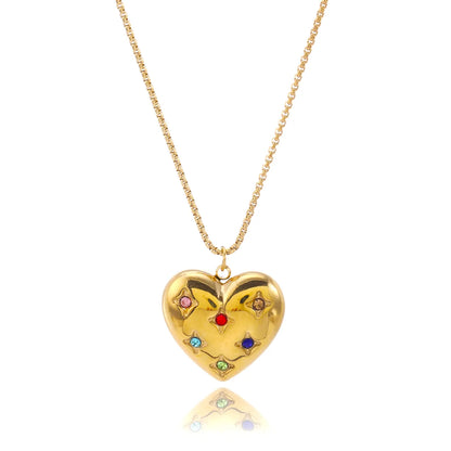 Casual Simple Style Heart Shape Stainless Steel Plating Inlay Zircon 18k Gold Plated Pendant Necklace Long Necklace