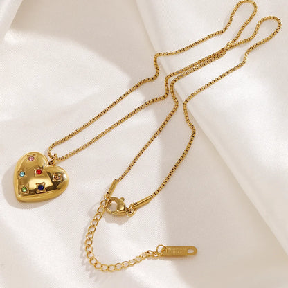 Casual Simple Style Heart Shape Stainless Steel Plating Inlay Zircon 18k Gold Plated Pendant Necklace Long Necklace