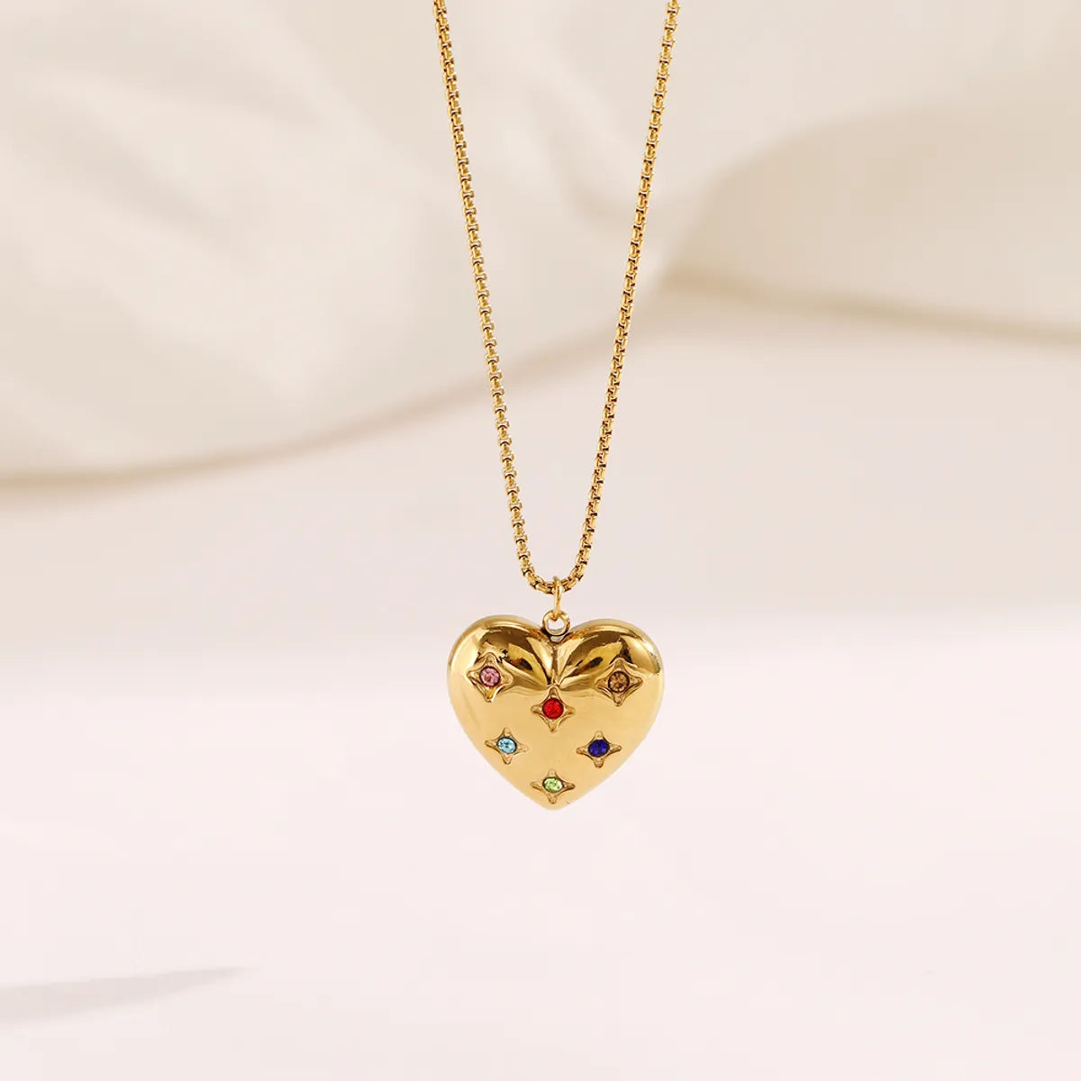 Casual Simple Style Heart Shape Stainless Steel Plating Inlay Zircon 18k Gold Plated Pendant Necklace Long Necklace