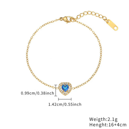 Casual Simple Style Heart Shape Stainless Steel Plating Inlay Zircon Rose Gold Plated Gold Plated Bracelets Necklace