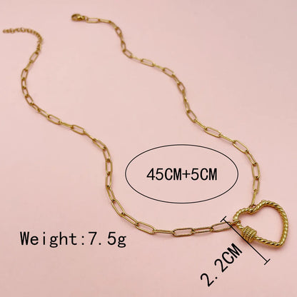 304 Stainless Steel 14K Gold Plated Casual Simple Style Polishing Plating Hollow Out Heart Shape Long Necklace Necklace