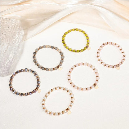 Casual Simple Style Heart Shape Stainless Steel Titanium Steel Beaded Rose Gold Plated Bracelets