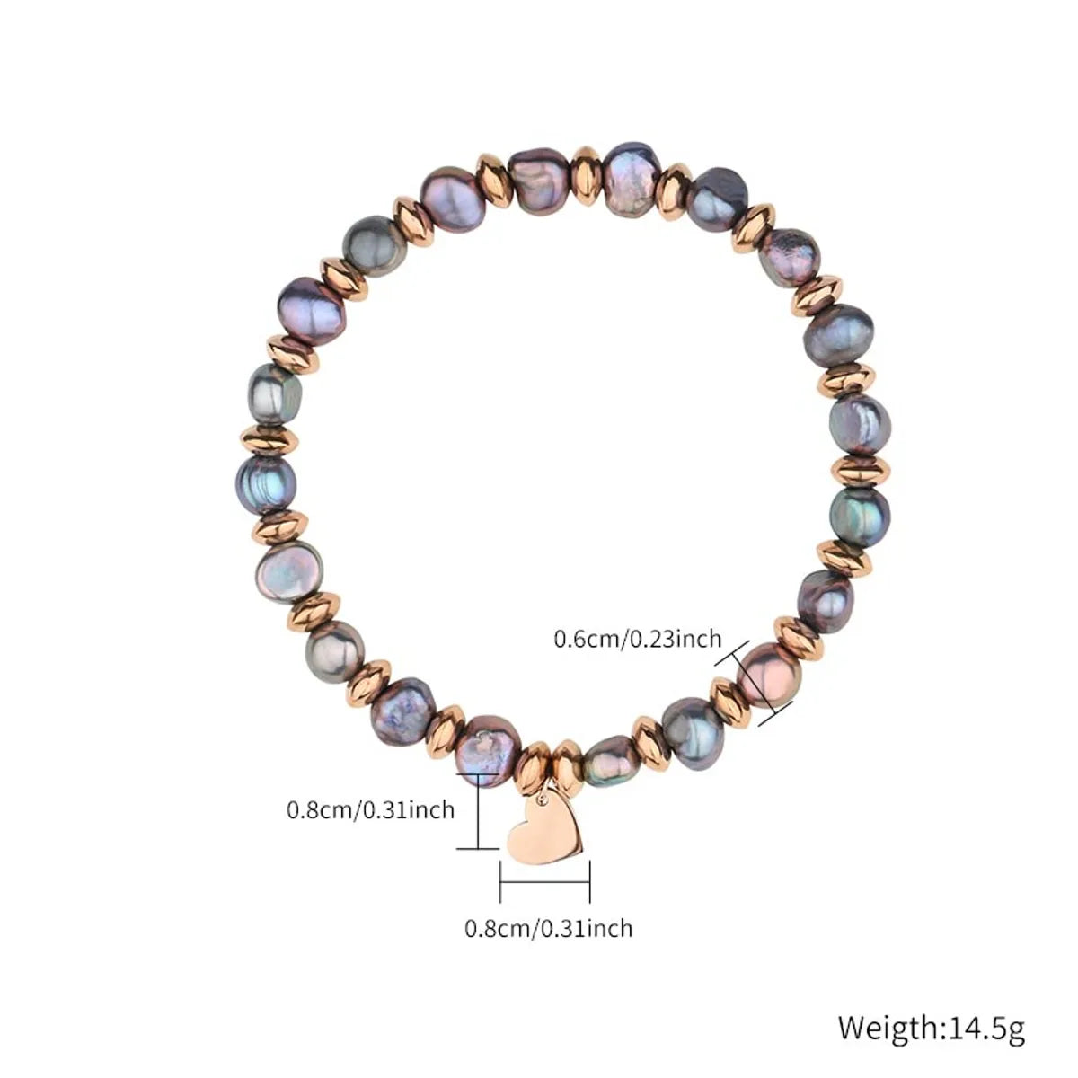 Casual Simple Style Heart Shape Stainless Steel Titanium Steel Beaded Rose Gold Plated Bracelets