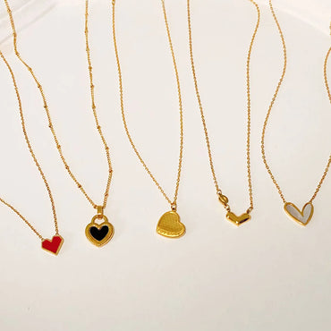 Casual Simple Style Heart Shape Titanium Steel Plating Inlay Shell Necklace